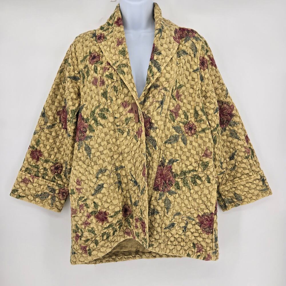 Soft Surroundings Quilted Floral Jacket PM Embroidered Cotton Fall Cottagecore
